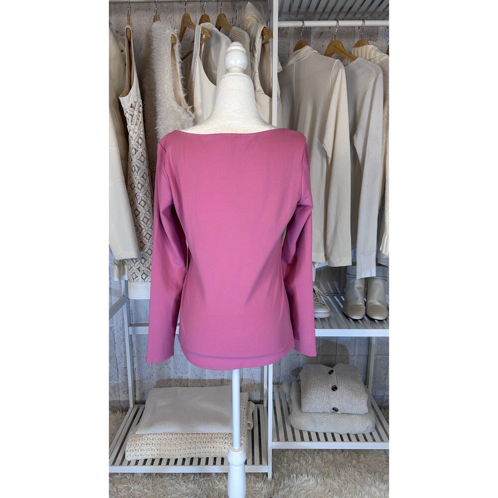 H&M Women's Size M Pink Sweetheart Neck Long Sleeve Blouse Top #0014 - Picture 2 of 5